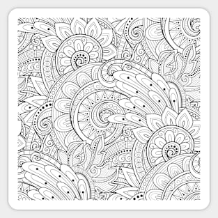 Non-colored Doodle Pattern with Abstract Floral Motifs Sticker